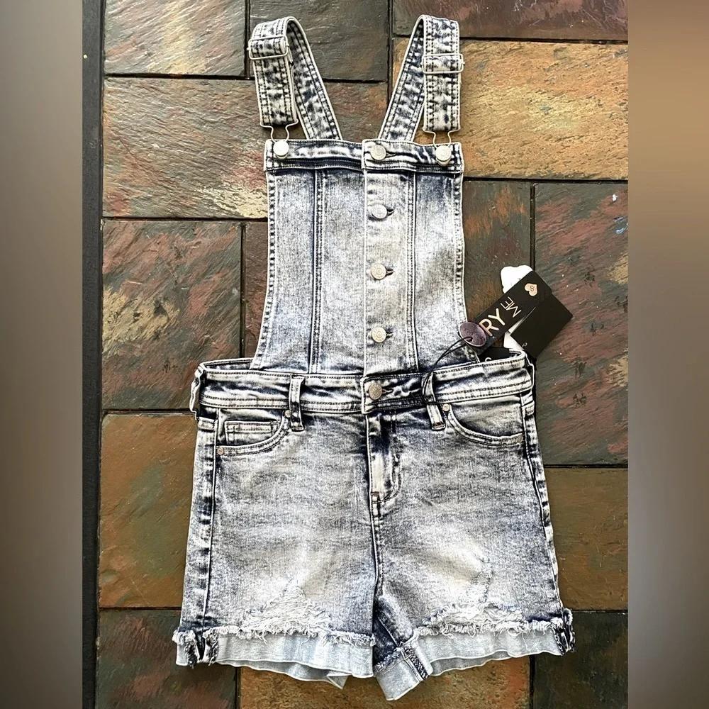 Celebrity Pink Girls Kaliko Rolled-Cuff Jeans Denim Short Overall Jumpsuit Sz 12